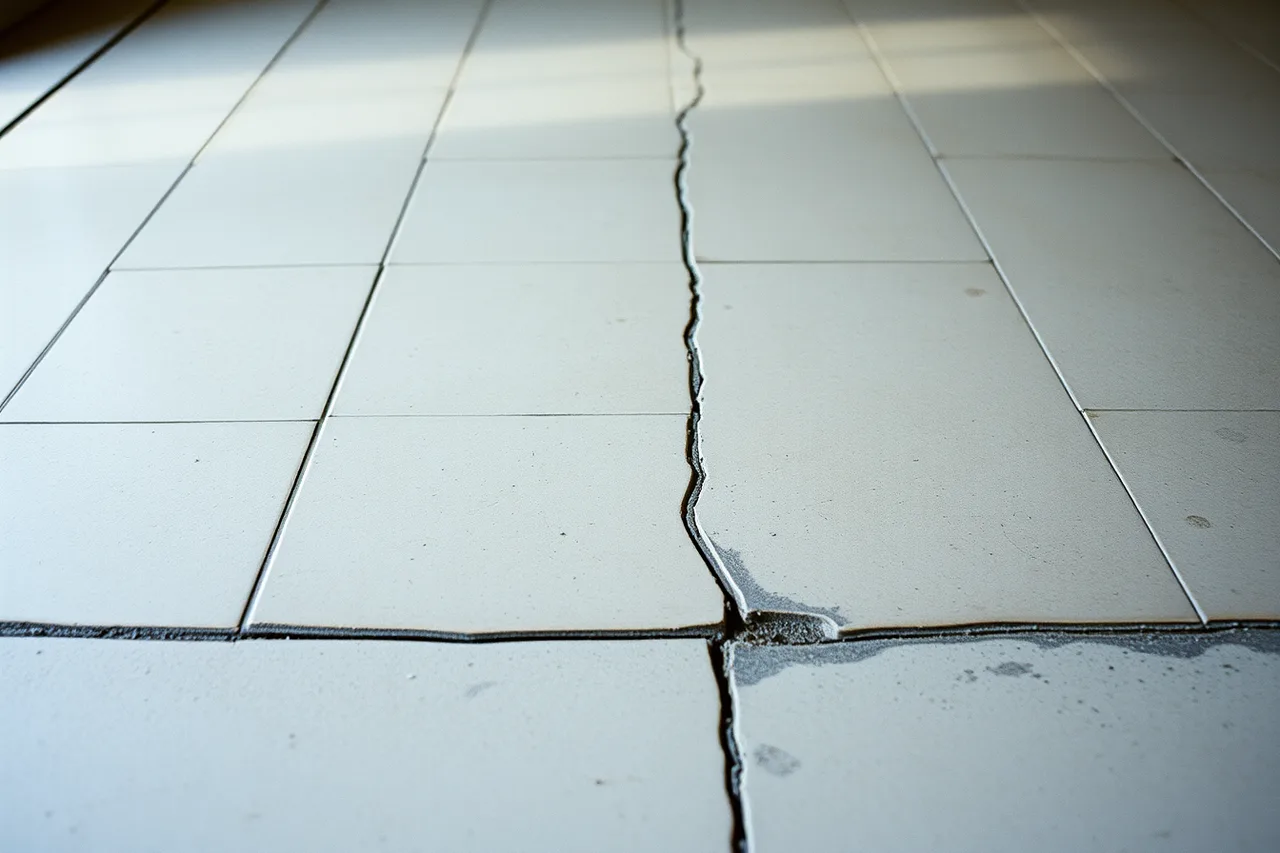 Tile cracked along a heaved concrete slab in a cold climate (Climate and flooring installation methods across seven U.S. regions)