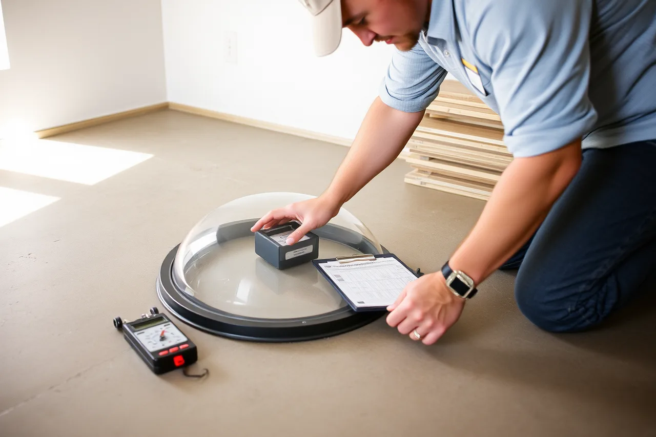 Contractor running a moisture test on a concrete slab in Atlanta (Flooring installer bid pricing in Dallas, Phoenix and Atlanta)